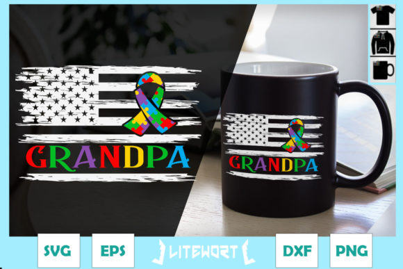 Autism Grandpa American Flag Graphics for Crafts