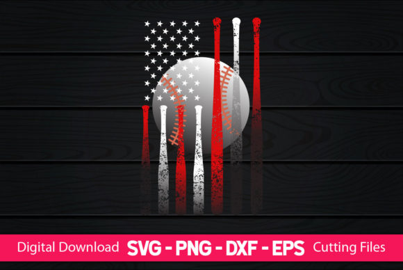 Baseball Stick American Flag Graphics for Crafts
