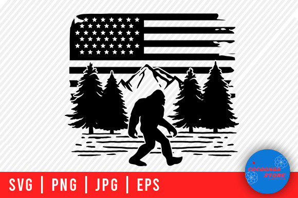 Bigfoot in the Forest American Flag Svg for Graphics and Crafts