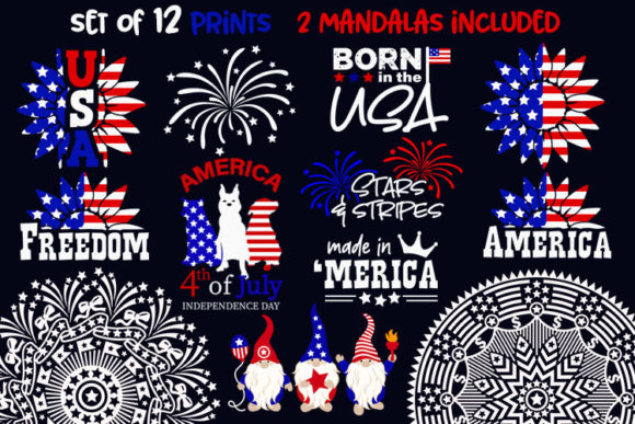 Bundle America 4th of July USA Flag Graphics for Crafts