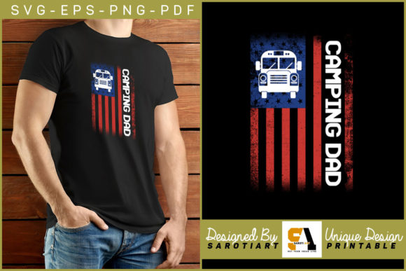 Camping Dad with USA Flag Sublimation Graphics for Crafts