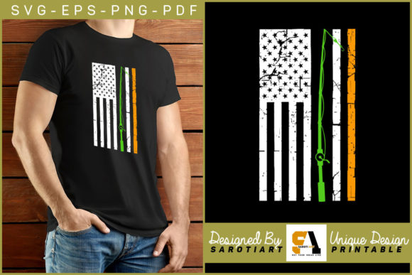 Fishing Irish Color with USA Flag Rod Graphics for Crafts