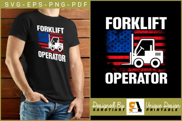 Forklift Operator with USA Grunge Flag Graphics for Crafts