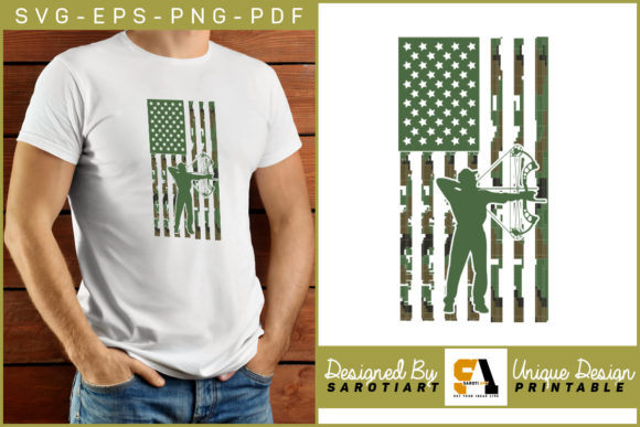 Hunting Silhouette with USA Flag Design Graphics for Crafts