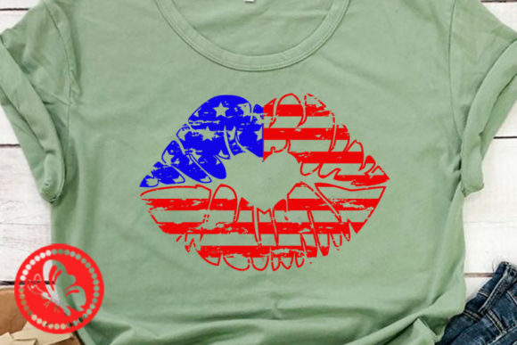 Kiss USA Flag Grunge Art American Girl Graphics