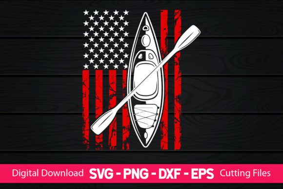 Vintage Kayak American Flag Graphics for Crafts